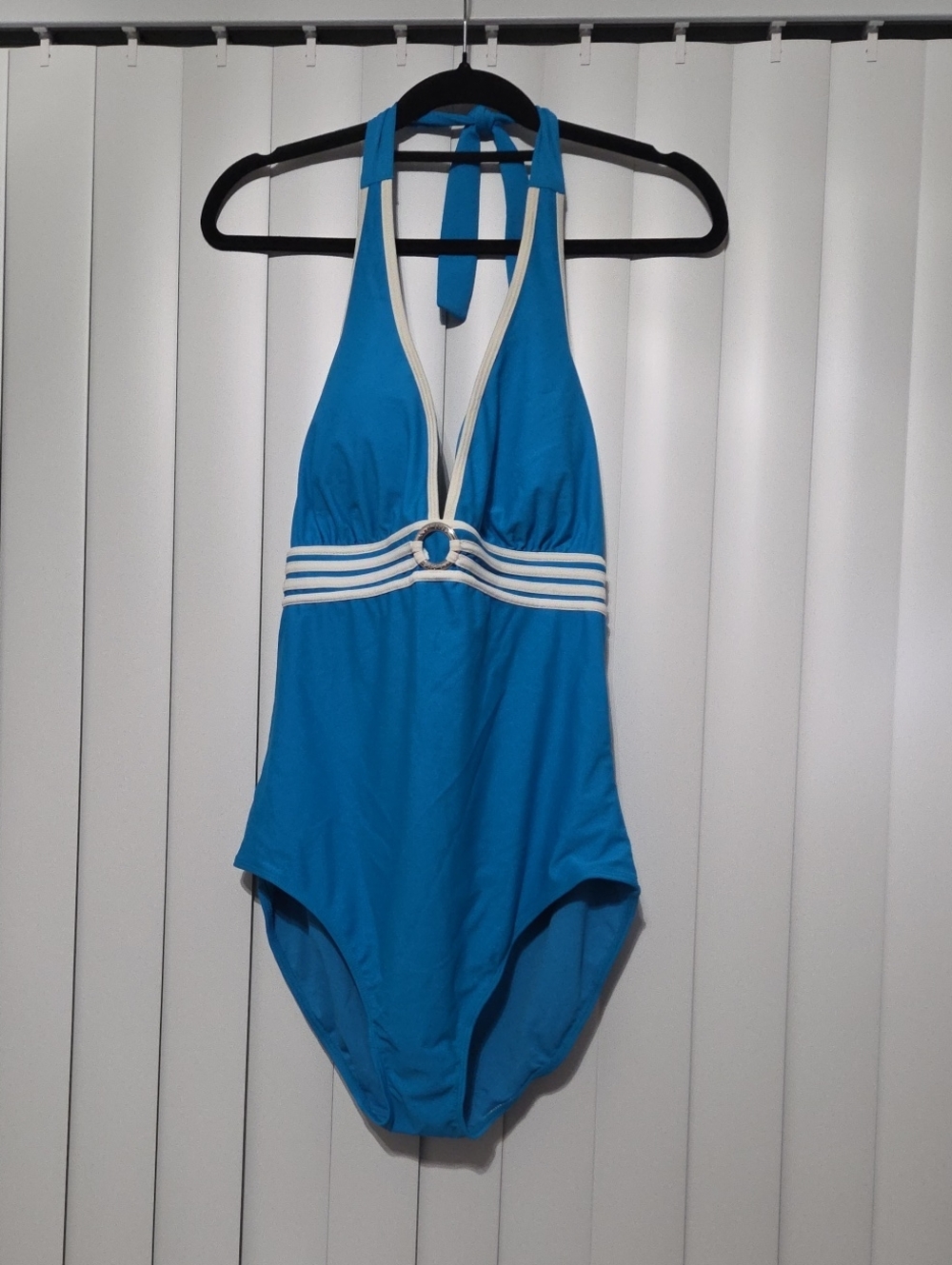 Anne Cole Turquoise Halter One-Piece with White Trim and Ring